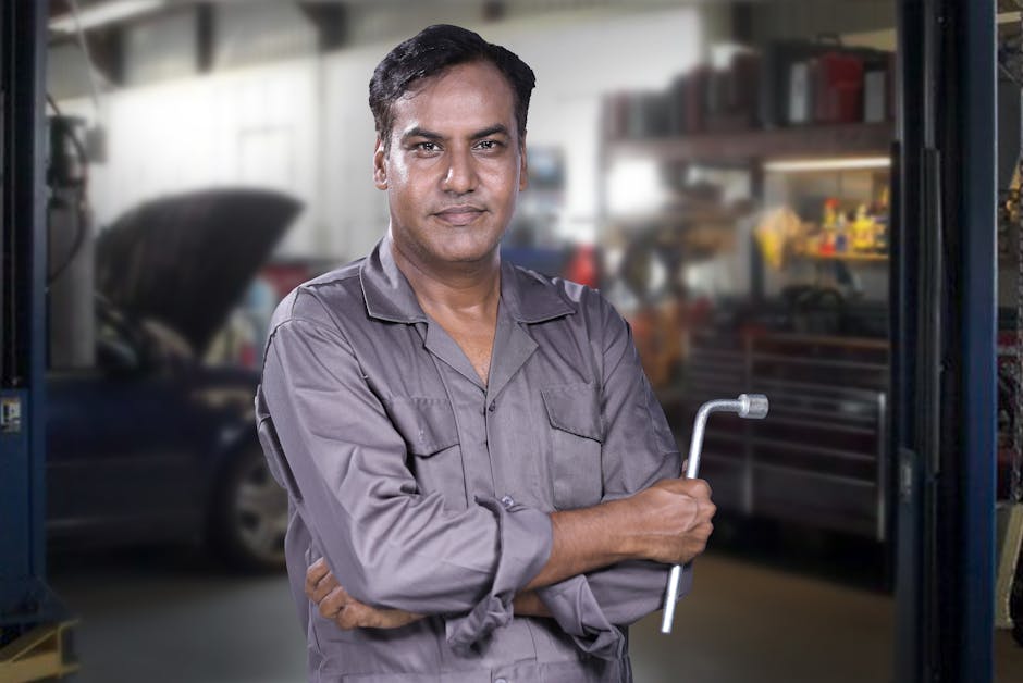 Friendly HVAC repair worker smiling in front of a modern home