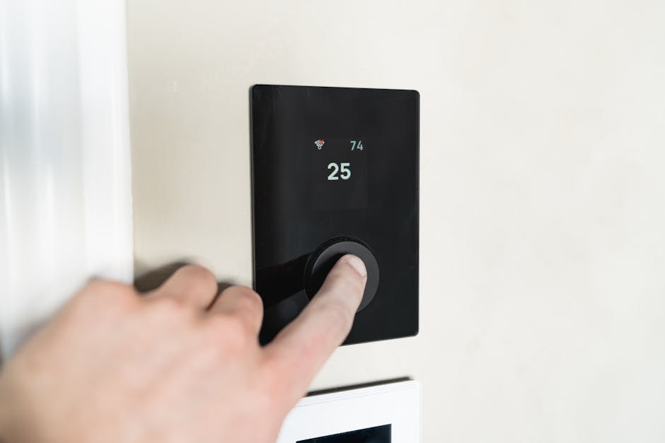 Smart home thermostat adjusting air conditioner settings